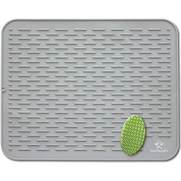 Dish Drying Mat & Scrubber 21" x 18"Extra Large Silicone Kitchen Dish Drainer 